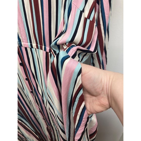 Torrid Midi Stretch Challis Button Front Shirt Dress Multi Stripe 4x - Picture 5 of 11